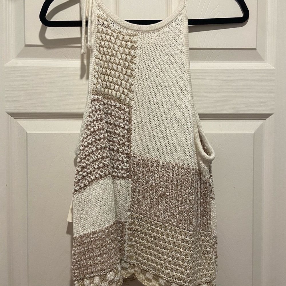 Anthropologie Cream and Tan Patchwork Tank Top